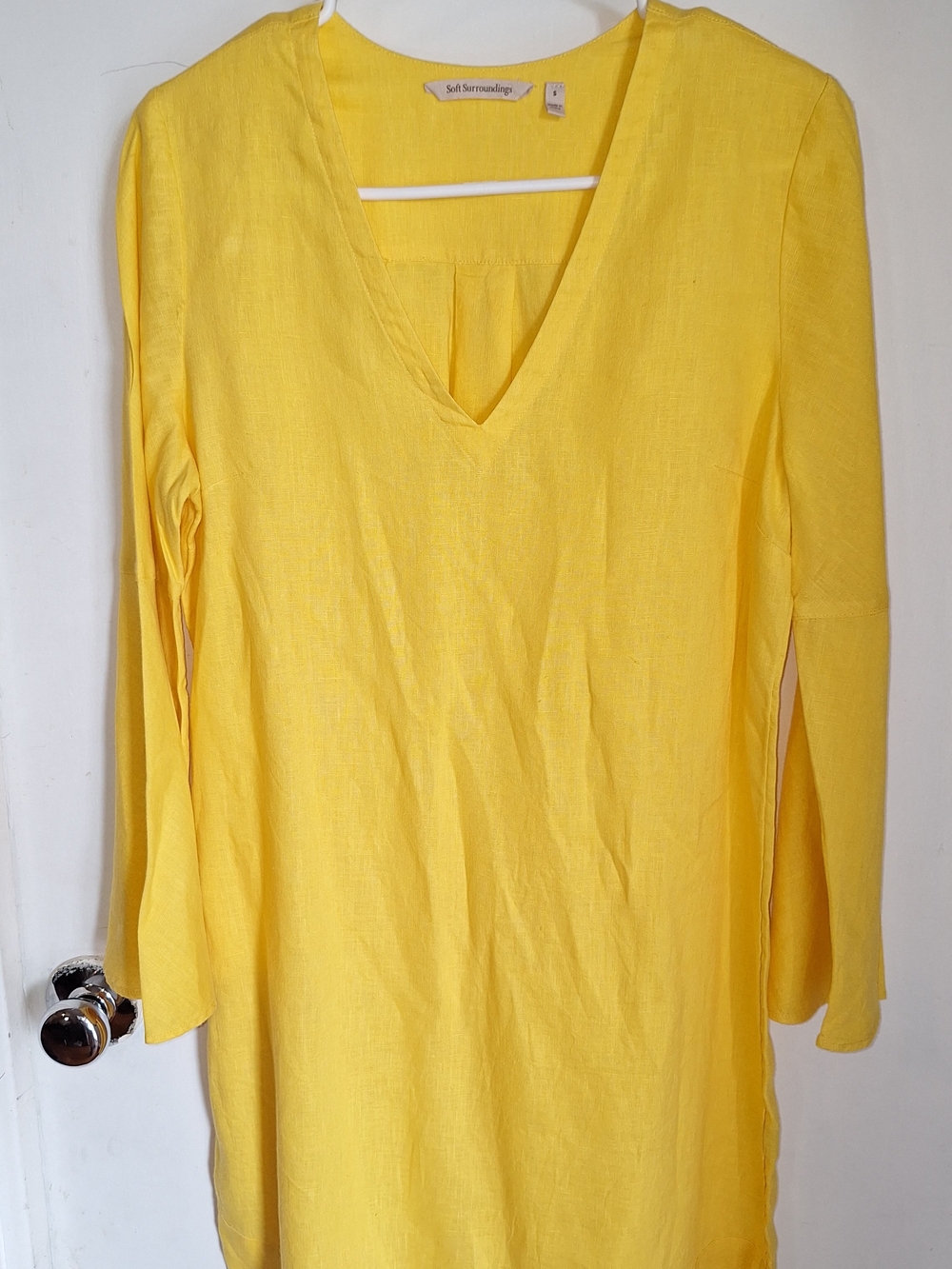 Soft Surroundings Yellow V-Neck Linen Tunic Dress